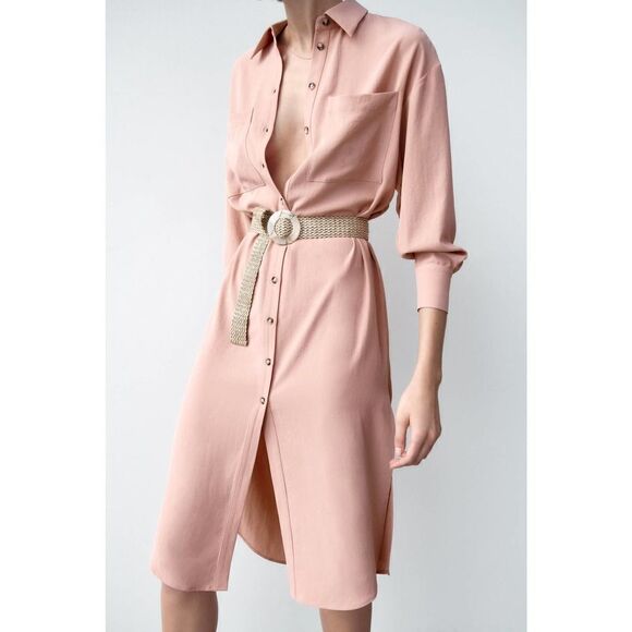ZARA OVERSIZE DRESS WITH BELT PALE PINK - Picture 6 of 8